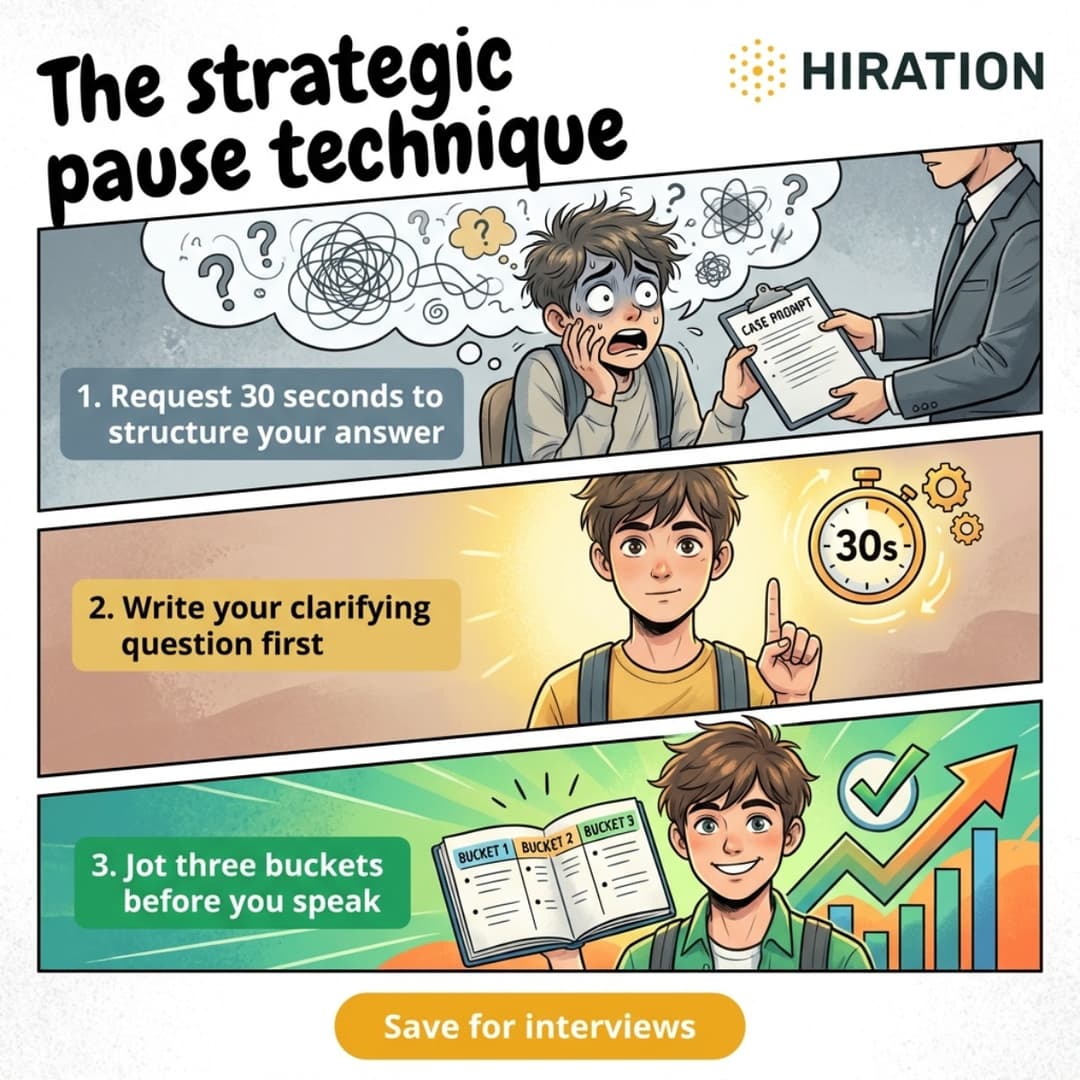 AI-generated tip post about the strategic pause interview technique