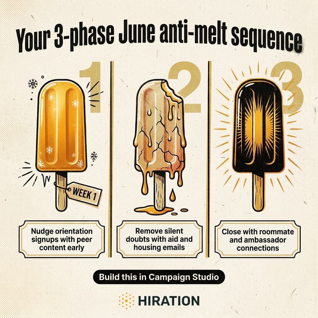 June Summer Melt Prevention: A 3-Phase Email Sequence - Admissions